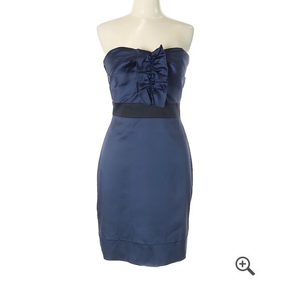 Phoebe Couture NWT $270 Blue & Black Ruffle Y2K Strapless Mini Dress, Size 12 - Picture 1 of 6